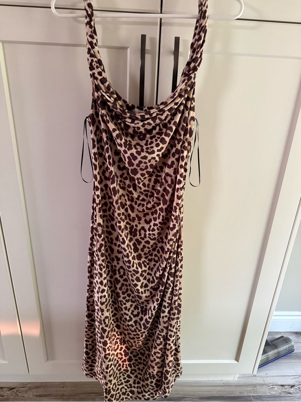 H&M Leopard Print Cowl Neck Slip Dress in Brown